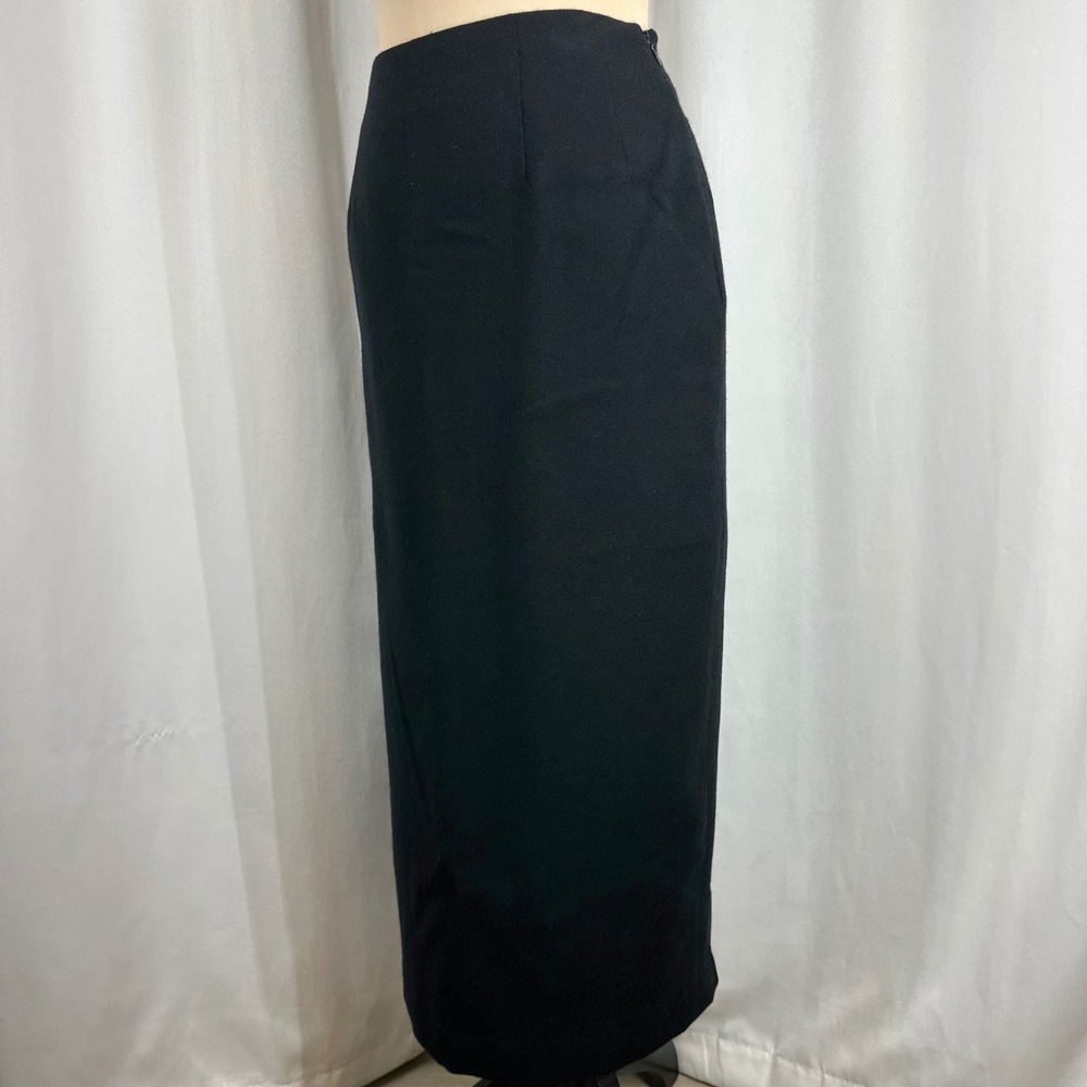 Vintage Harvé Benard Black Wool Maxi Skirt Women's Size 8 Asymmetrical Vent - Picture 4 of 10